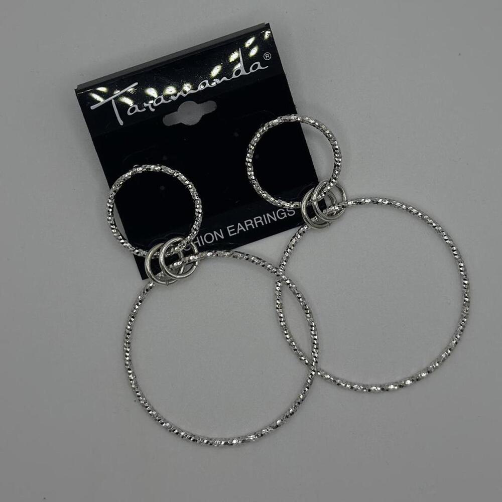 Taramanda Oversized Silver Hoops | Textured Triple Ring Detail